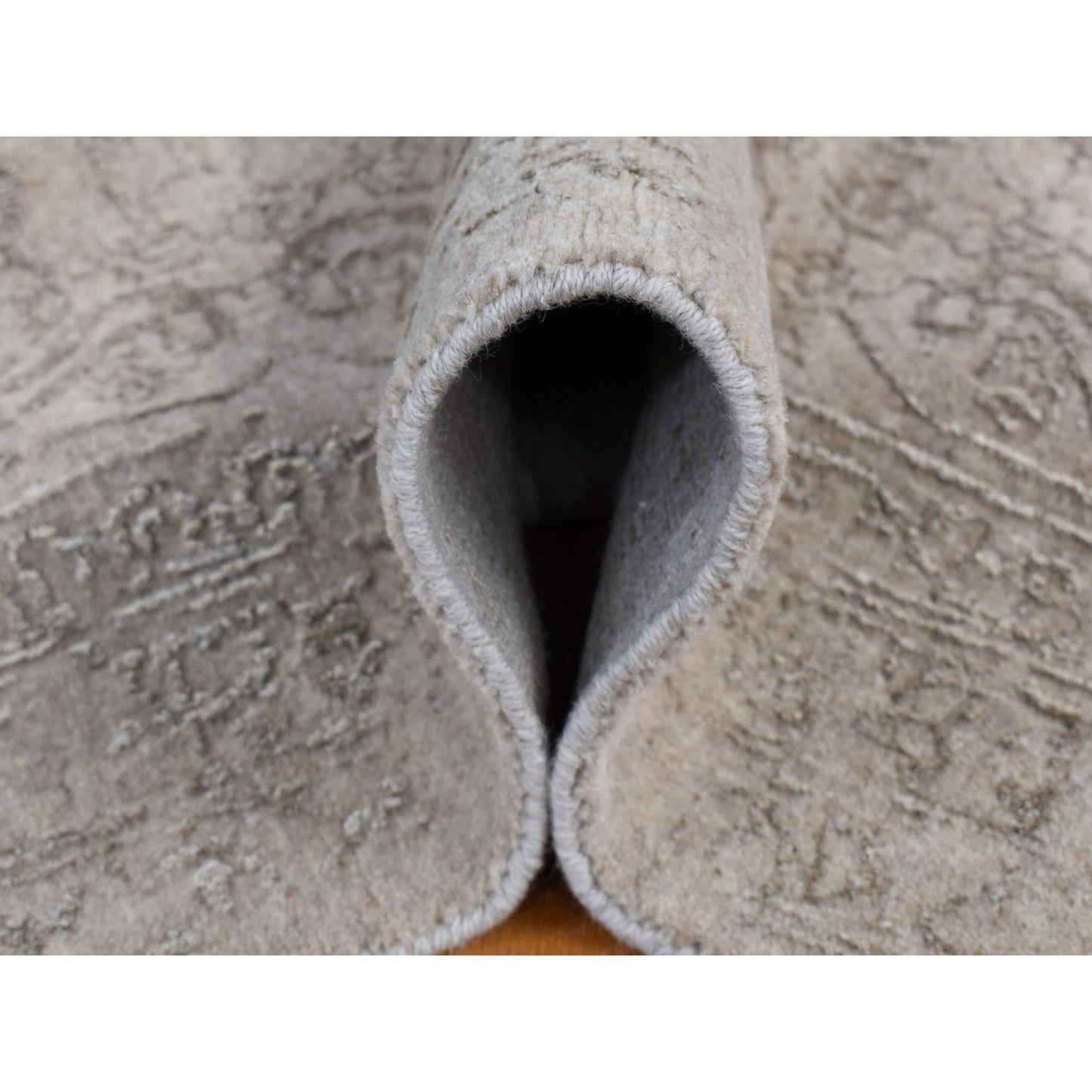 9'10"X14'1" Taupe Fine Jacquard Loomed Wool Silk Zoroastrian Design Rug