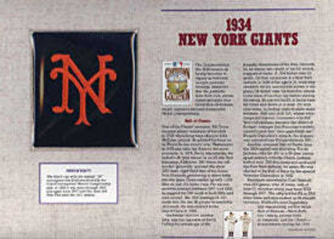 1934 Giants Patch On A Commemorative Card