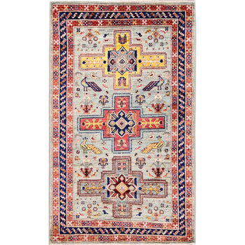 3'X5' Gray Hand Knotted Rug All Wool Armenian Inspired Caucasian Design
