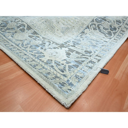 8'X9'10" Misty Gray Hand Knotted Oushak Design Silk And Oxidized Wool Rug