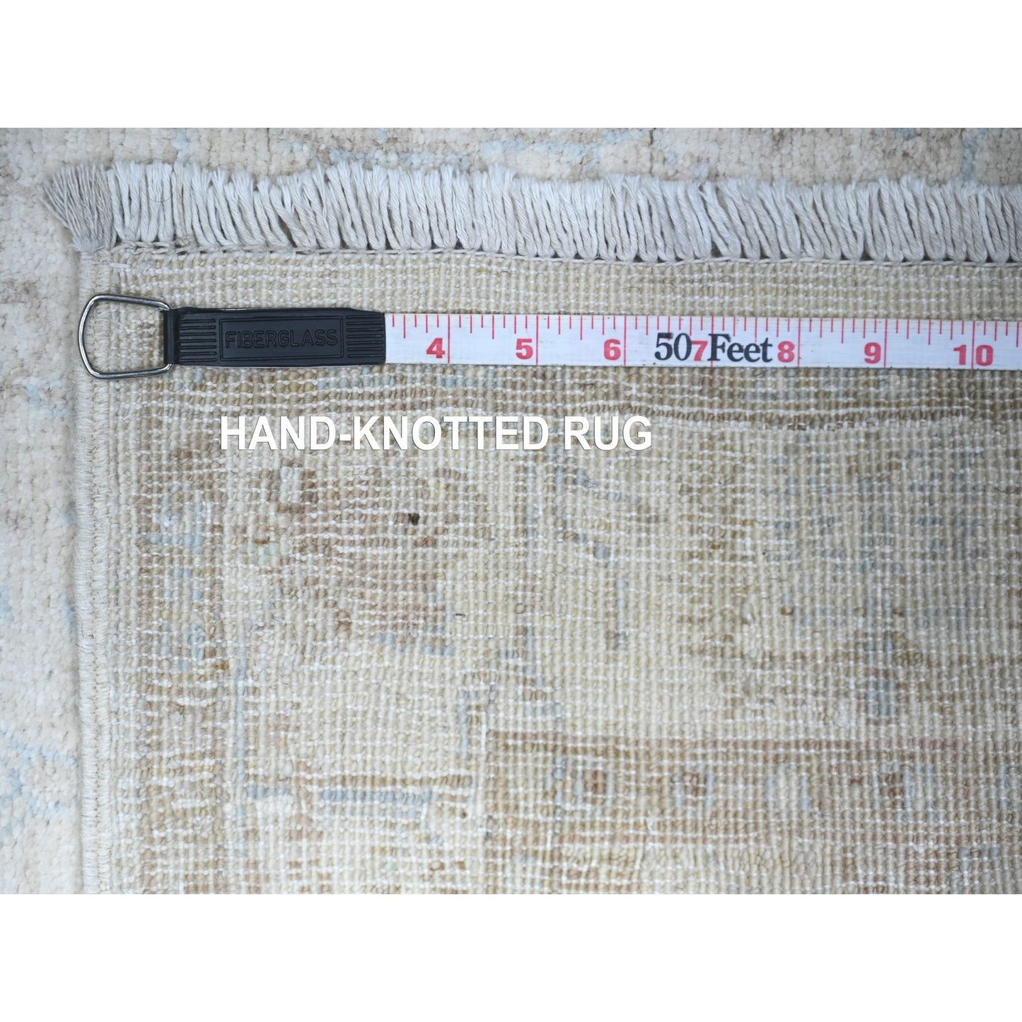 2'4"X10'2" Ceramic Ivory White Wash Peshawar Wool Hand Knotted Runner Rug