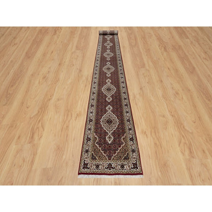 2'7"X20'4" Scarlet Red Tebraz Mahi Pure Wool Hand Knotted Xl Runner Rug