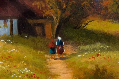 Peter Paul Oil Painting Country Path Landscape Cottage Signed F2 W/ Frame