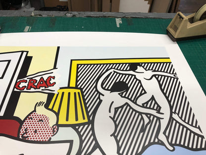 Roy Lichtenstein Tintin Reading " Poster Pop Art Gray, White, Mul