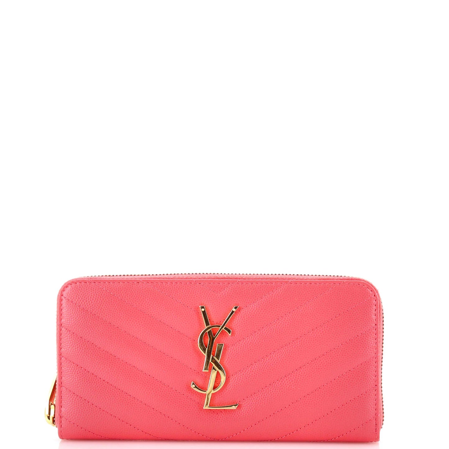 Saint Laurent Classic Monogram Zip Around Wallet Matelasse Chevron Leather
