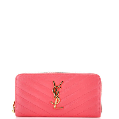 Saint Laurent Classic Monogram Zip Around Wallet Matelasse Chevron Leather