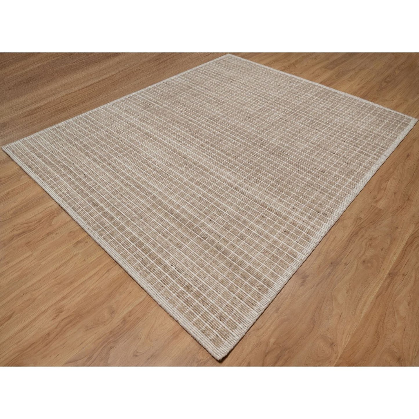 8'1"X10' Sand Brown Loomed Knotted Modern Plain Decor Box Design Wool Rug