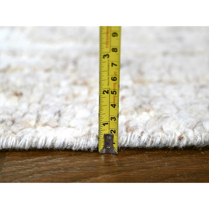 2'7"X9'10" Ivory Hand Knotted Minimalist Swedish Design Wool Runner Rug