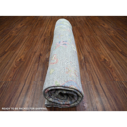 8'1"X9'10" Cloud Gray Afghan Angora Oushak Soft Wool Hand Knotted Rug