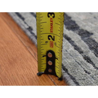 6'X9' Cloud Gray The Cane Pure Silk With Textured Wool Hand Knotted Rug