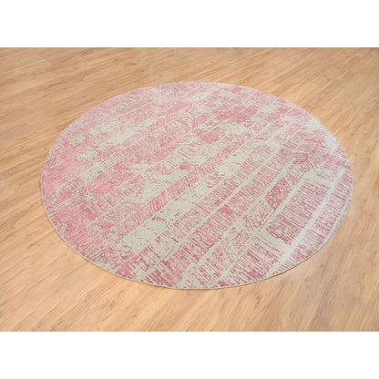 10'X10' Rose Pink Wool And Art Silk Jacquard Hand Loomed Round Rug