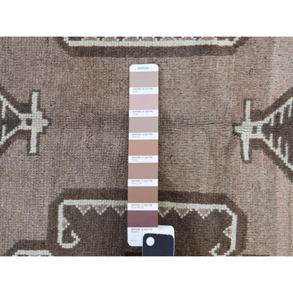 6'3"X9'10" Gray Vintage Afghan Balooch Hand Knotted Pure Wool Rug