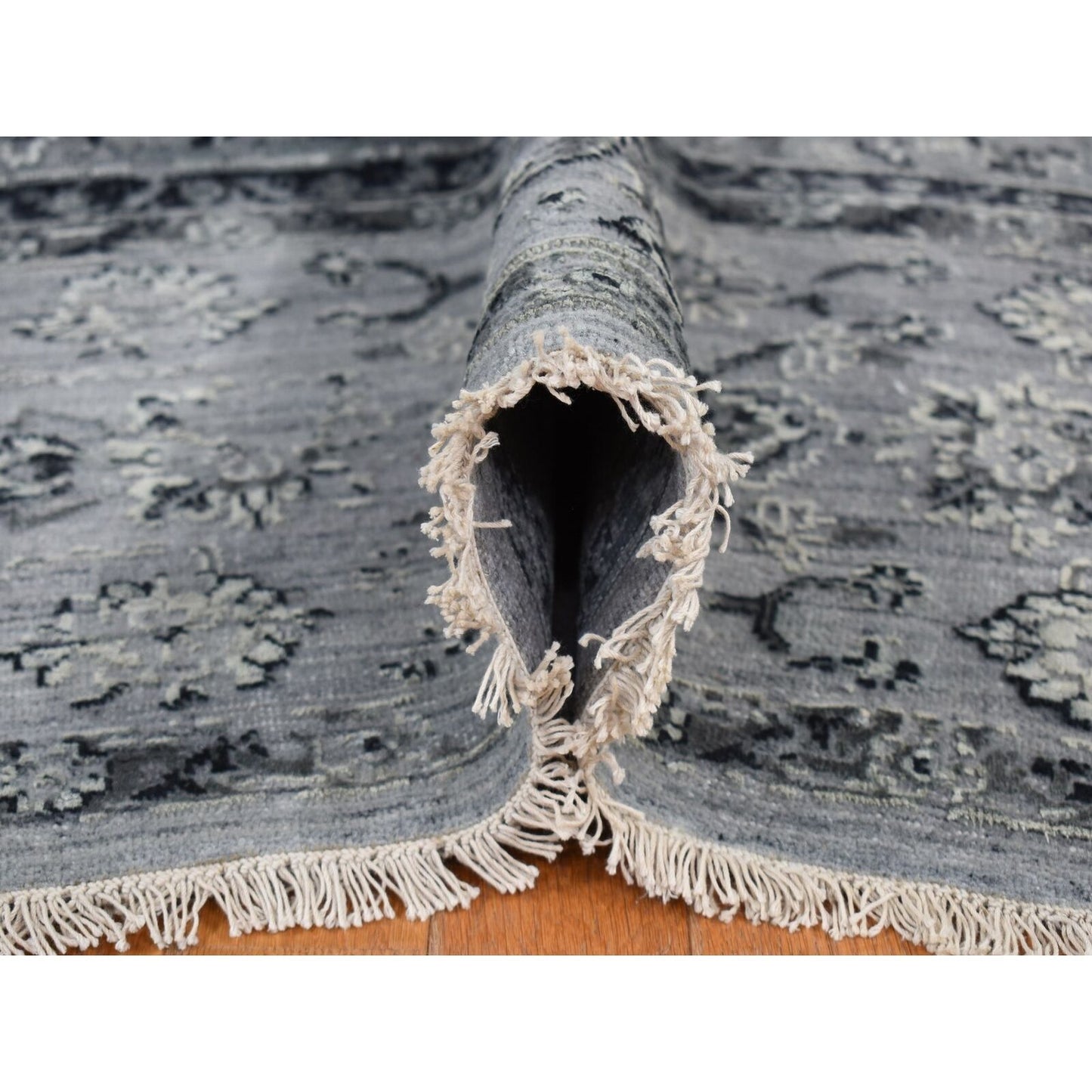 10'X10' Gray Zoroastrian Design Silk With Wool Hand Knotted Square Rug