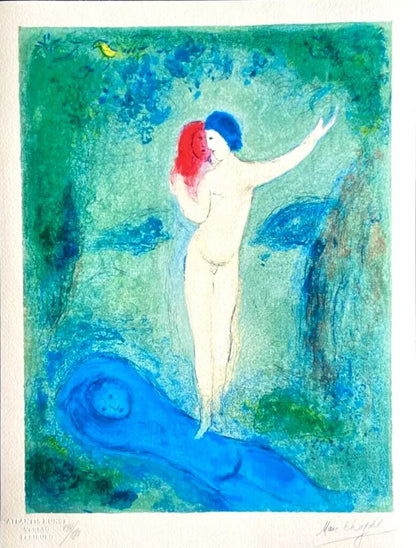 Marc Chagall Lithograph ' The Kiss ' Coa Hand-Signed Pen Hand-Numbered