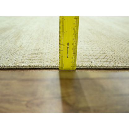 9'1"X12'3" Ecru Brown Modern Grass Design Hand Knotted Wool And Silk Rug