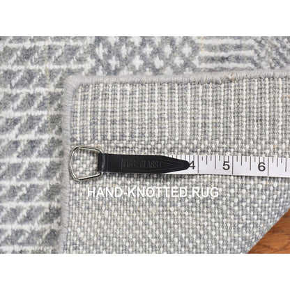 Rug 2'6"x12' Blue Grass Design Hand Knotted Wool and Silk Modern Runner