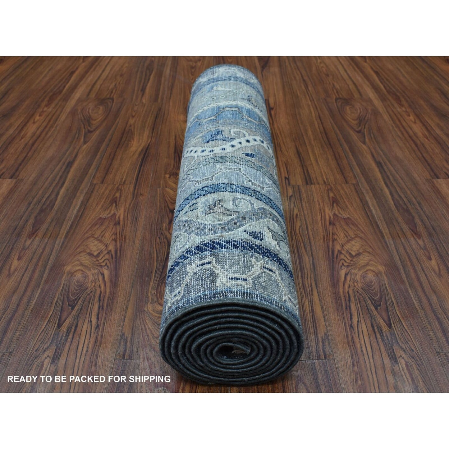 2'6"X9'7" Hand Knotted Gray Super Kazak With Shawl Design Wool Runner Rug