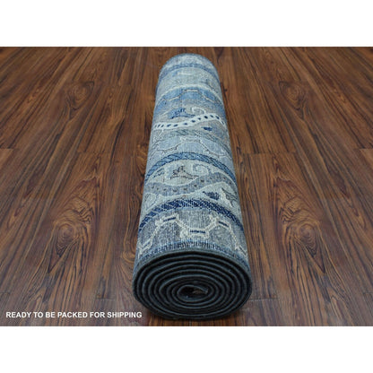 2'6"X9'7" Hand Knotted Gray Super Kazak With Shawl Design Wool Runner Rug