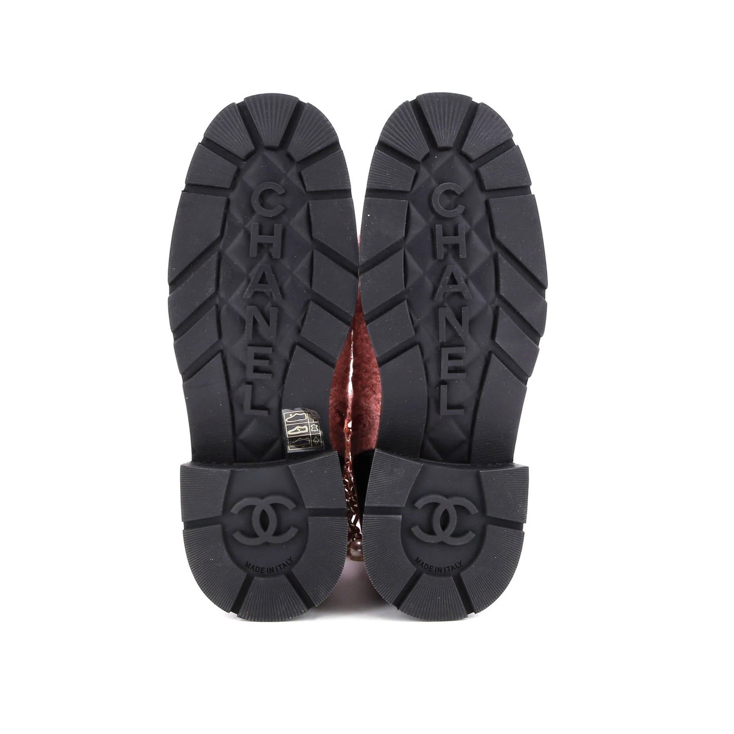 Chanel Women'S Charm Chain Cc Cap Toe Combat Boots Tweed And Leather