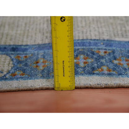 9'1"X12'1" Gray Ming Dynasty Flower Bouquet Wool Hand Knotted Rug