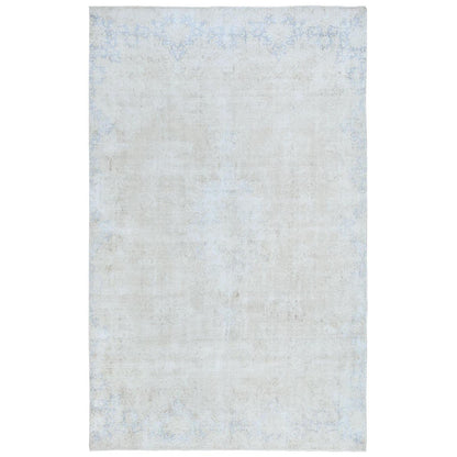 8'2"X13' Ivory Old Farsian Karman Hand Knotted Wool Distressed Look Rug