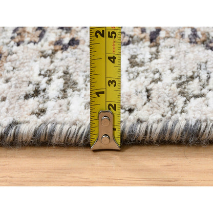 4'X10' Gray Transitional Farsian Silk/Wool Hand Knotted Wide Runner Rug