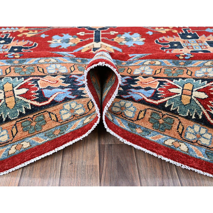 8'10"X12' Red Peshawar With Seeripe Heris Design Hand Knotted Soft Wool Rug
