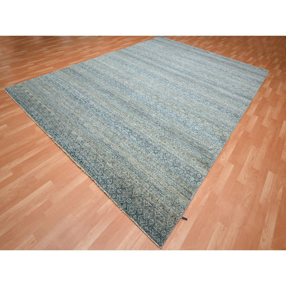 9'X12'2" Gray Kohinoor Small Repetitive Design Soft Wool Hand Knotted Rug