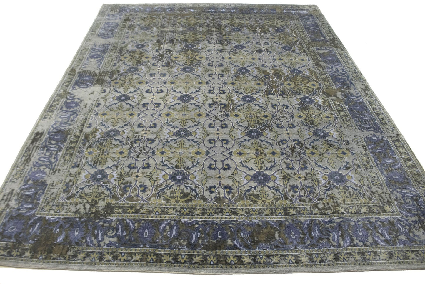 Modern handmade oriental rug distressed floral carpet 8x10 ft