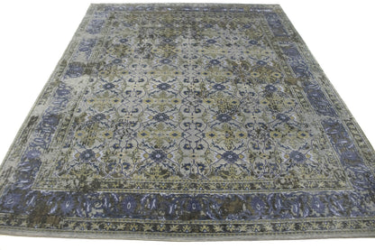 Modern handmade oriental rug distressed floral carpet 8x10 ft