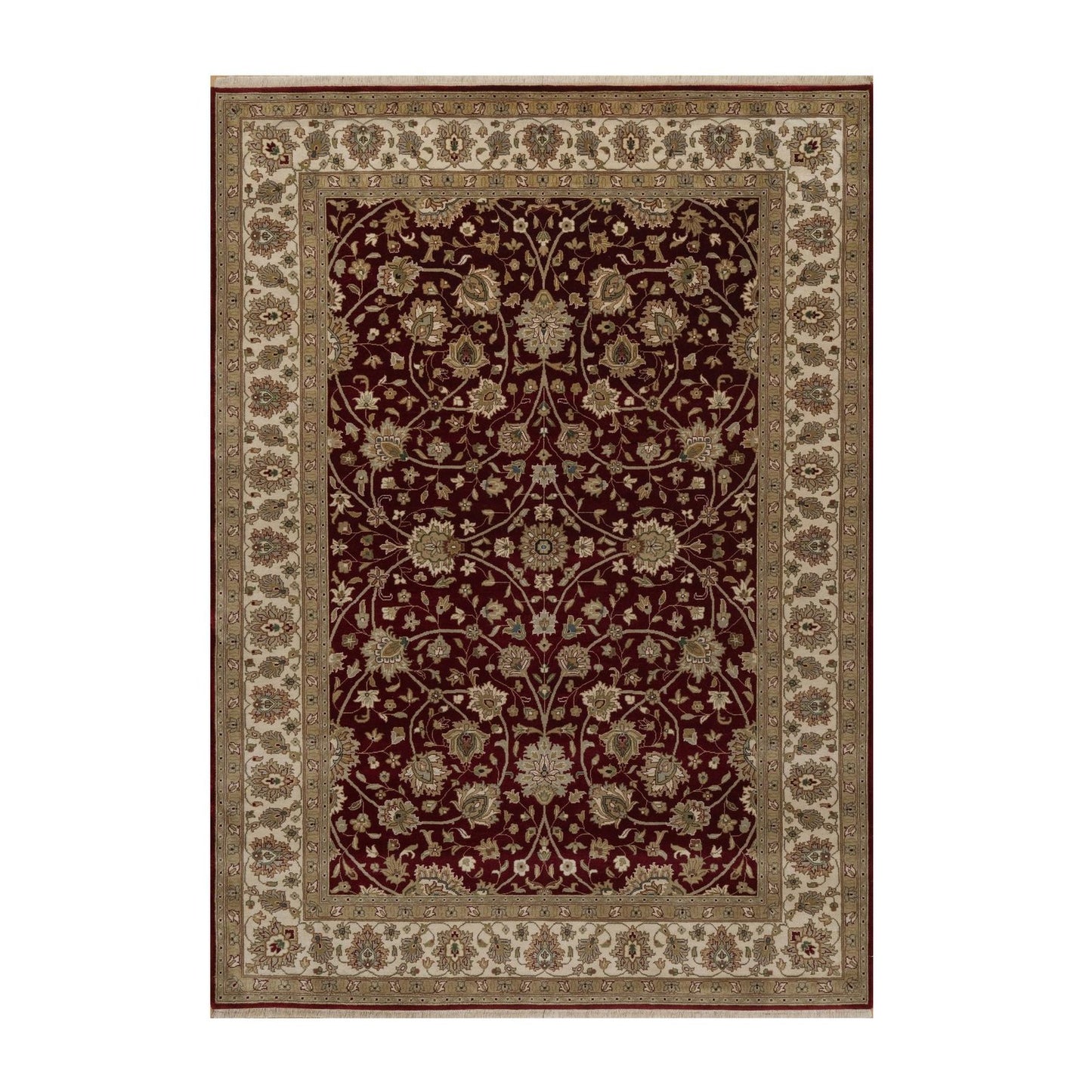 5'9"X8' Merlot Red Hand Knotted Rug Wool And Silk Indo Tebraz 300 Kpsi