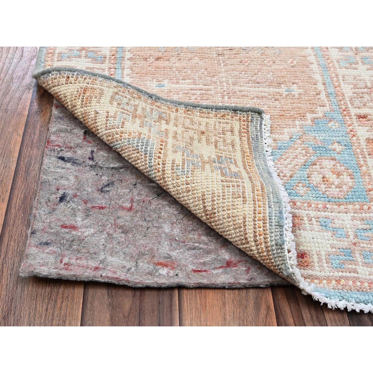 1'9"X3'1" Peach Color Wool Rug Anatolian Village Design Hand Knotted Mat