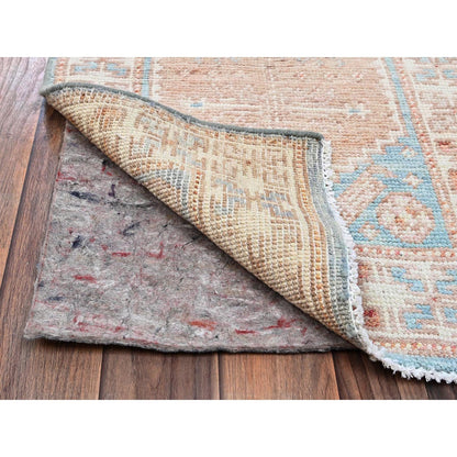 1'9"X3'1" Peach Color Wool Rug Anatolian Village Design Hand Knotted Mat