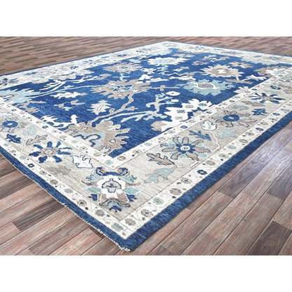10'4"X13'6" Blue Afghan Oushak All Over Leaf Design Wool Hand Knotted Rug