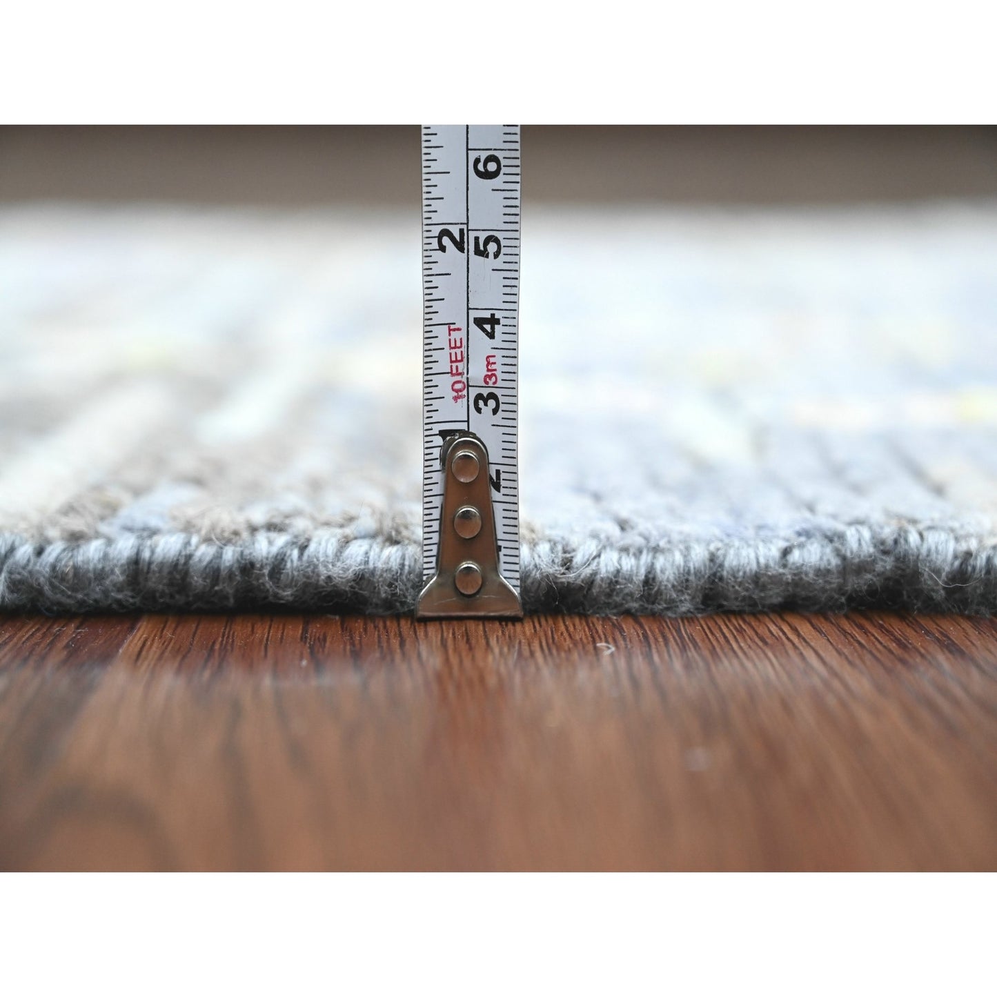 2'5"X8'4" Gray Geometric Moroccan Weave Hand Knotted Soft Wool Runner Rug