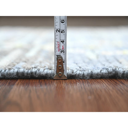 2'5"X8'4" Gray Geometric Moroccan Weave Hand Knotted Soft Wool Runner Rug