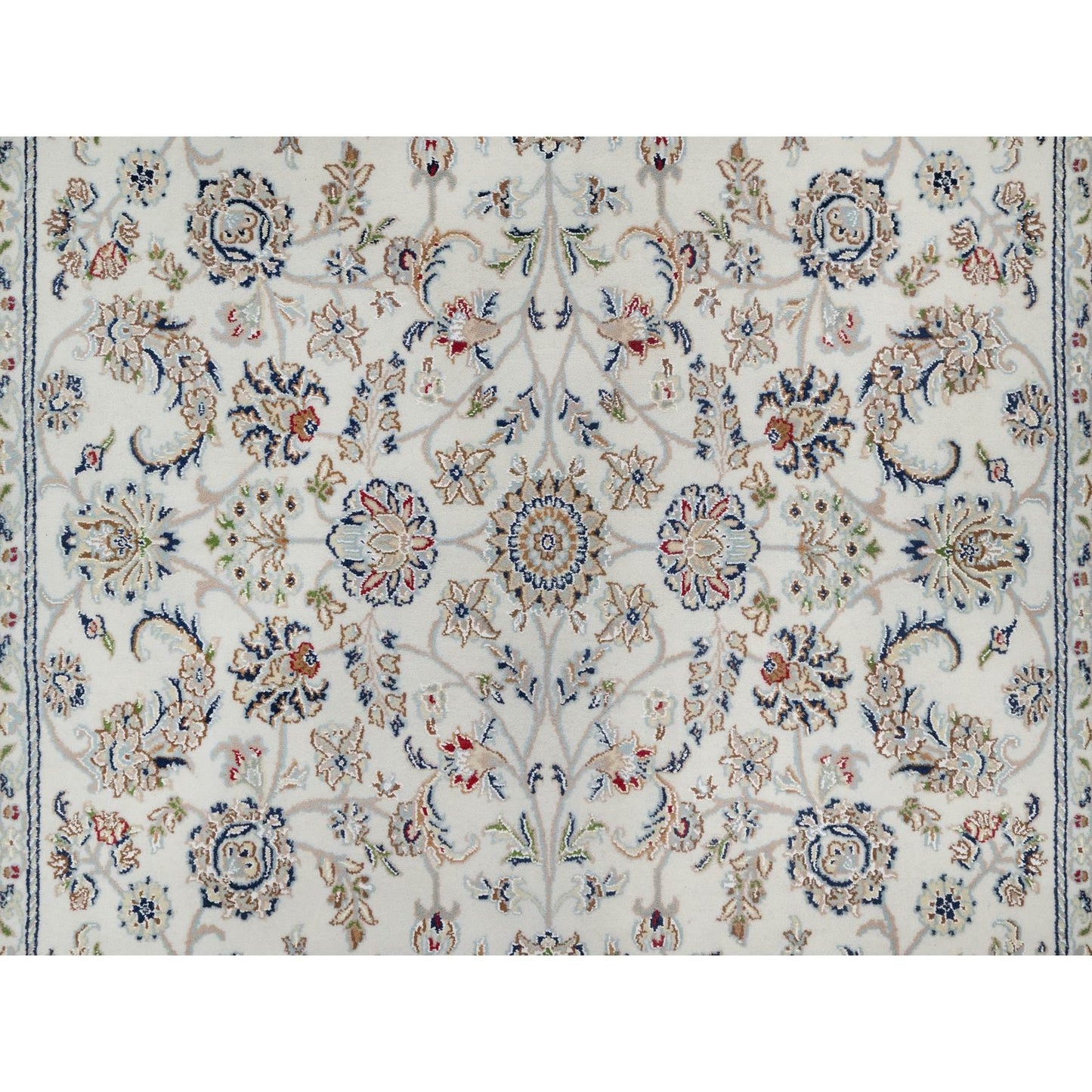 6'X9' Spring White Hand Knotted Nain With Flower Design Wool And Silk Rug