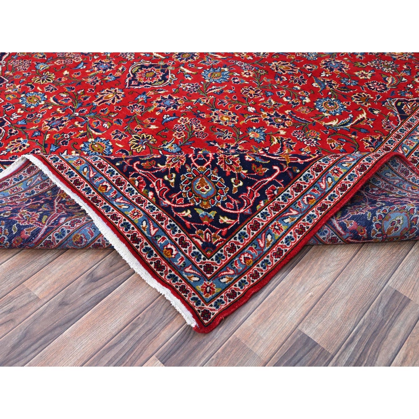 9'5"X13' Red Hand Knotted Wool Vintage Zoroastrian Kishoon Secured Rug