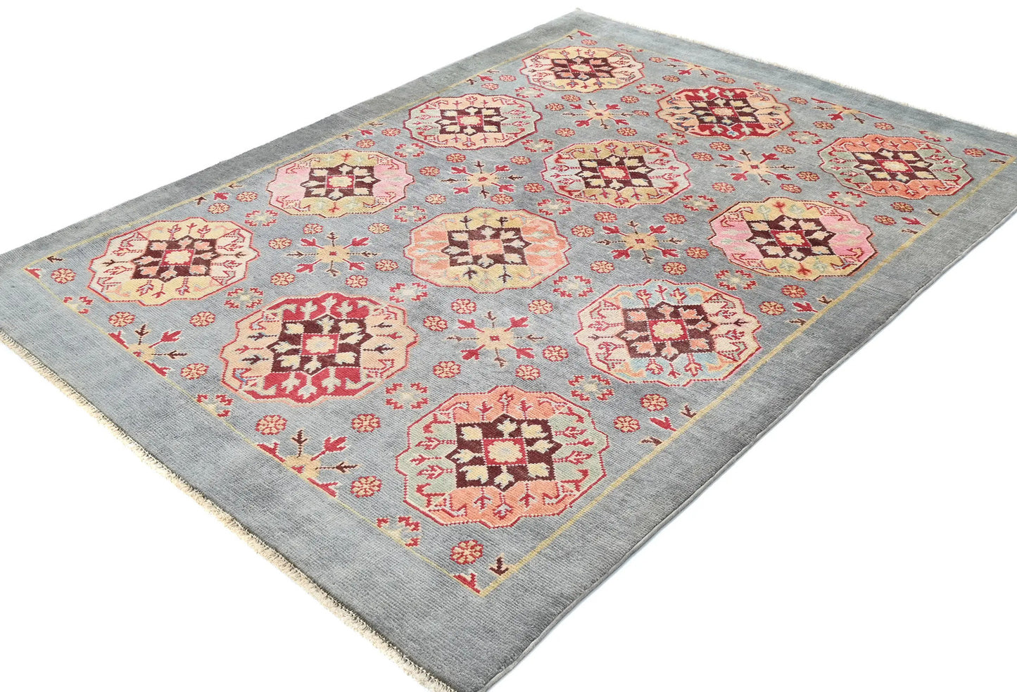 Hand-Knotted Kazak Oushak Rug 4X6 Ft Geometric