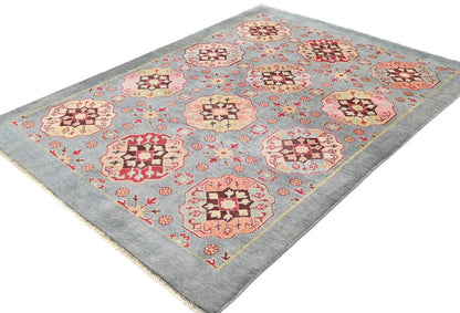 Hand-Knotted Kazak Oushak Rug 4X6 Ft Geometric
