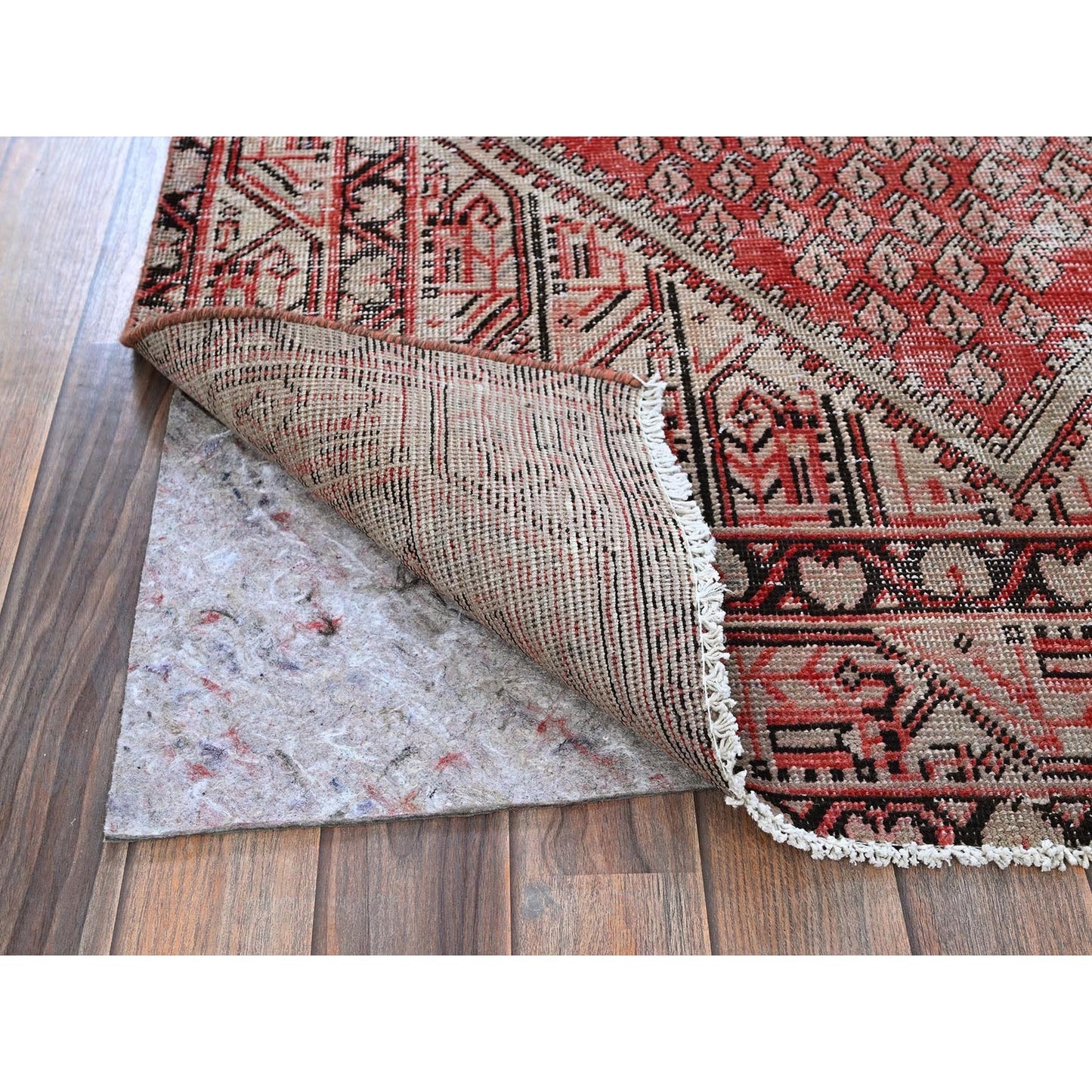 3'10"X6'1" Red Vintage Zoroastian Saroogh Mir Hand Knotted Pure Wool Rug