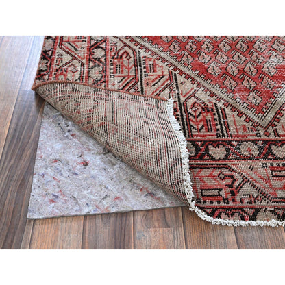 3'10"X6'1" Red Vintage Zoroastian Saroogh Mir Hand Knotted Pure Wool Rug