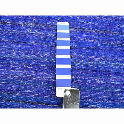 9'2"X11'8" Admiral Blue Sari Silk Flat Weave Kilim Hand Woven Rug
