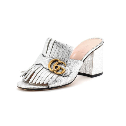 Gucci Women'S Gg Marmont Fringed Heeled Sandals Leather