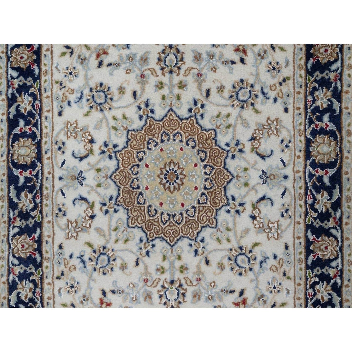 2'8"X10'3" Ivory Nain Medallion Motif Wool & Silk Hand Knotted Runner Rug