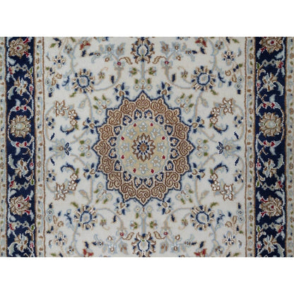 2'8"X10'3" Ivory Nain Medallion Motif Wool & Silk Hand Knotted Runner Rug