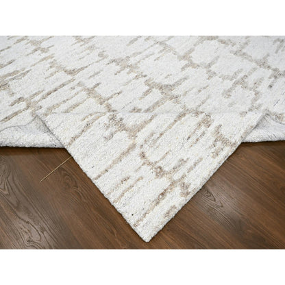 9'10"X13'10" Ivory Flat Weave With Pile Modern Hand Knotted Pure Wool Rug