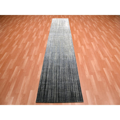 2'6"X12'6" Gray Modern Ombre Design Pure Wool Hand Knotted Runner Rug