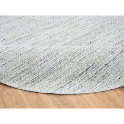 11'10"X11'10" Ivory Modern Striae Design Pure Wool Hand Loomed Round Rug