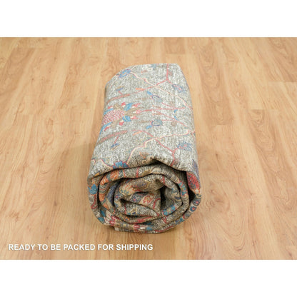 8'X10'1" Taupe Hand Knotted Striae Pattern Silk Textured Wool Rug